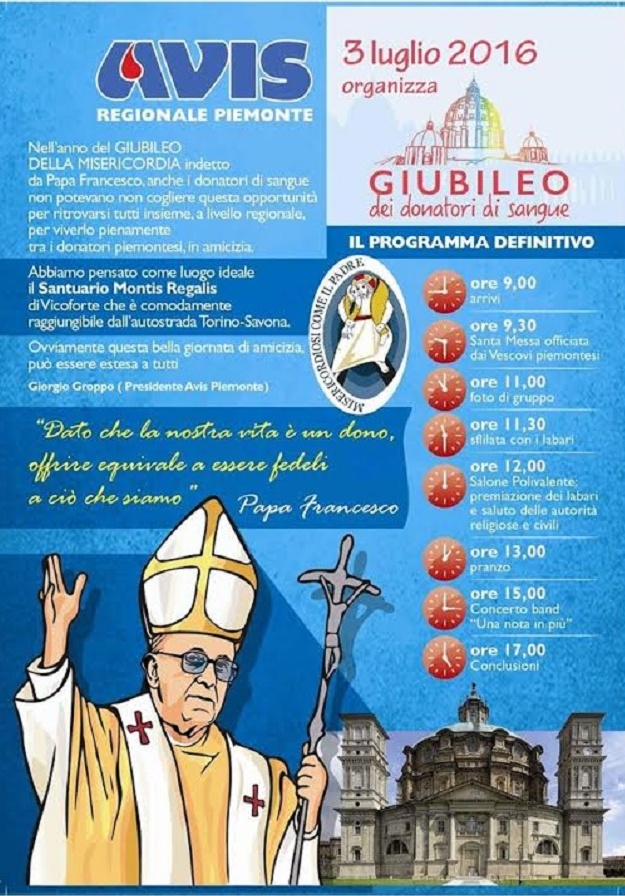 Domenica 3 luglio Giubileo per i donatori di sangue