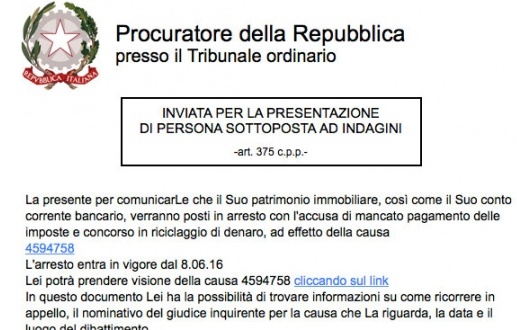 Virus in false comunicazioni della Procura