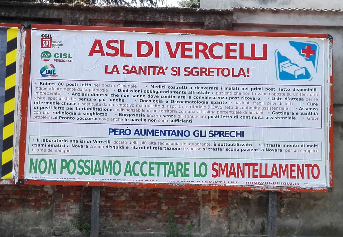 Una pubblicità dei sindacati contro L’Asl