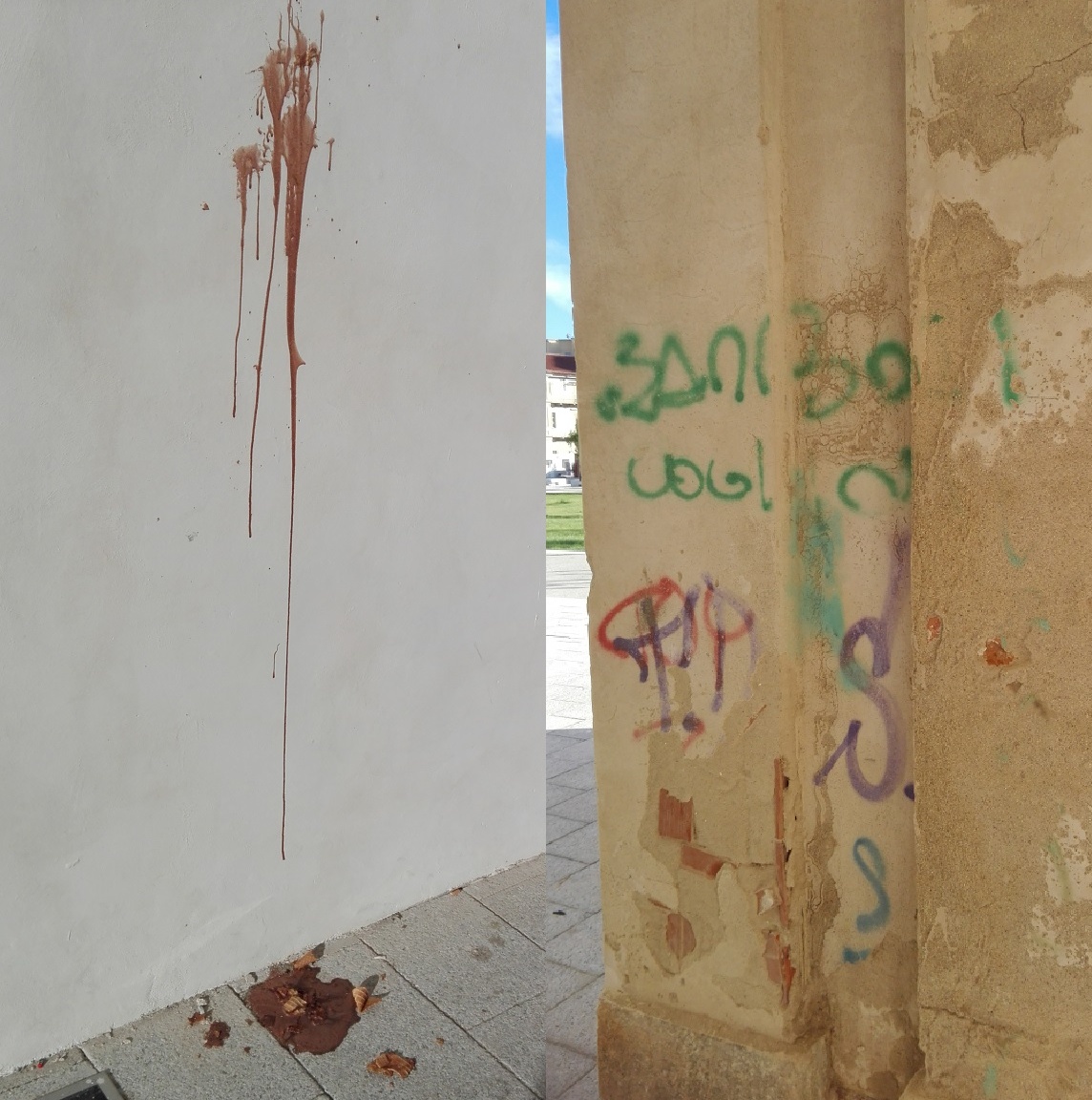Ecco gli sfregi al colonnato del Pisu