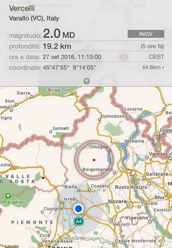 CRONACA: scossa di terremoto ieri in Valsesia