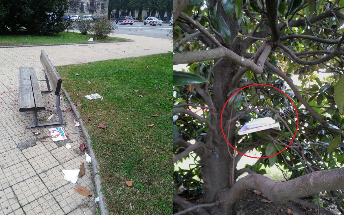 In piazza Pajetta sporco e… l’albero della pizza