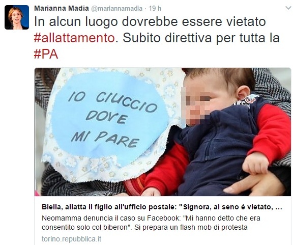 Redarguita per l’allattamento in pubblico: interviene il Ministro