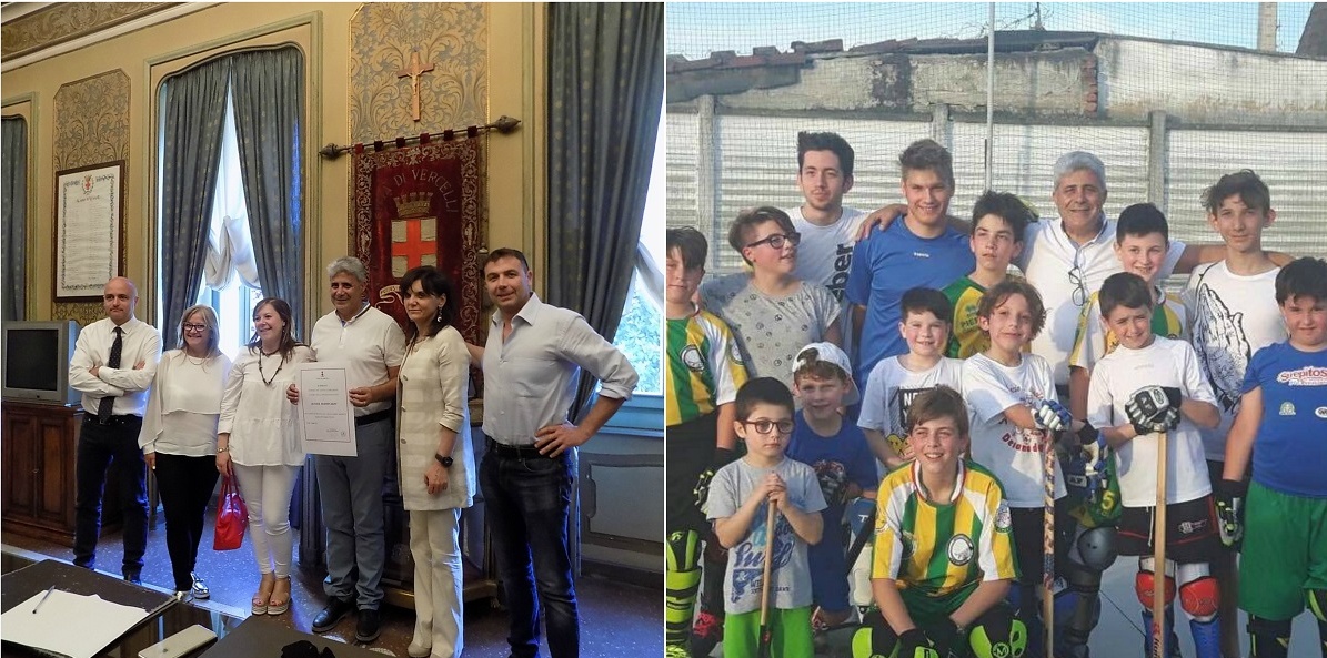 VERCELLI: gli amici, in Comune, con i bimbi dell’Amatori. Che giornata per Daniel Martinazzo!