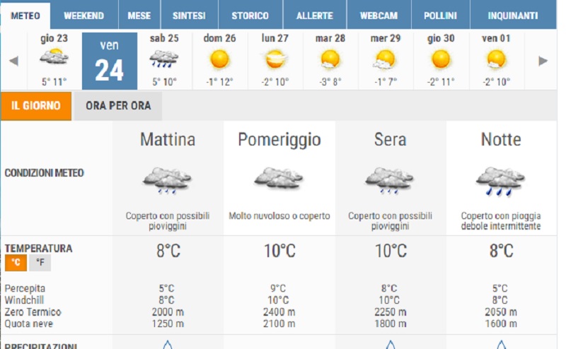 Freddo e pioggia sono in arrivo