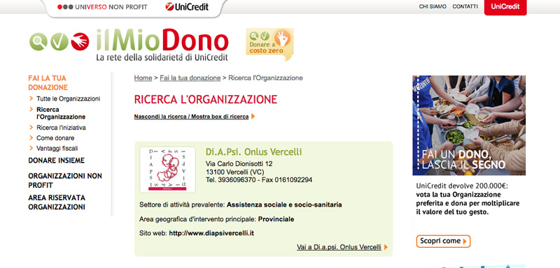 Il mio dono: Appello di Diapsi Vercelli per un click solidale