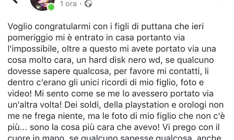 Accorato appello: “Ridatemi i ricordi di mio figlio”