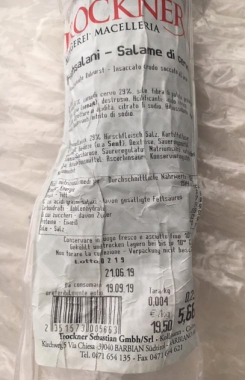 Ritirato salame di cervo prodotto in Italia