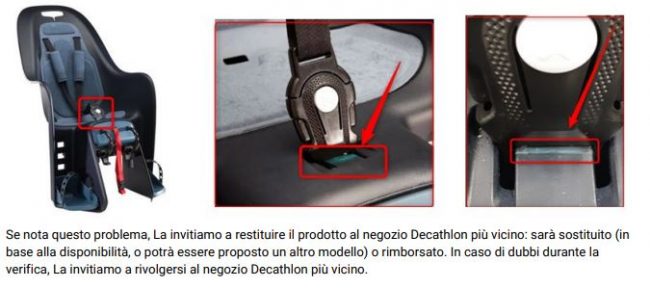 Decathlon ritira seggiolino per bebè