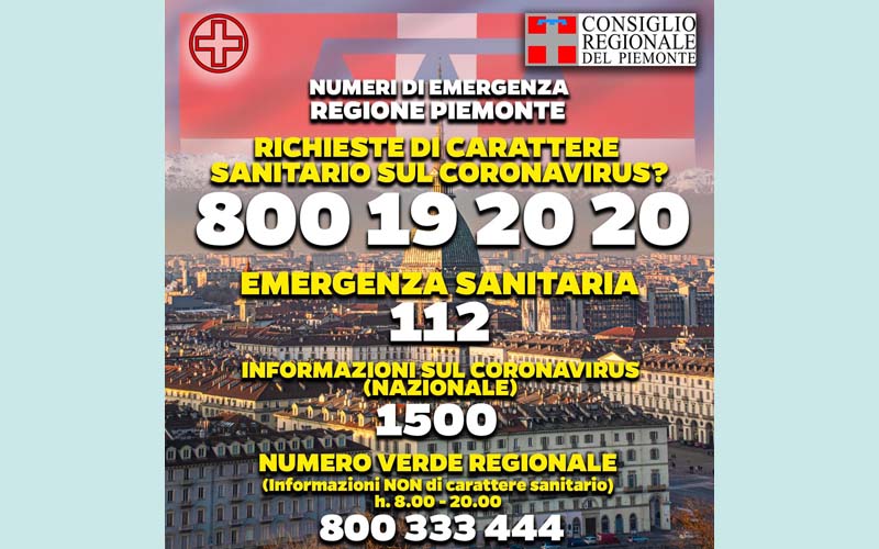 Coronavirus, la Regione Piemonte attiva il numero verde