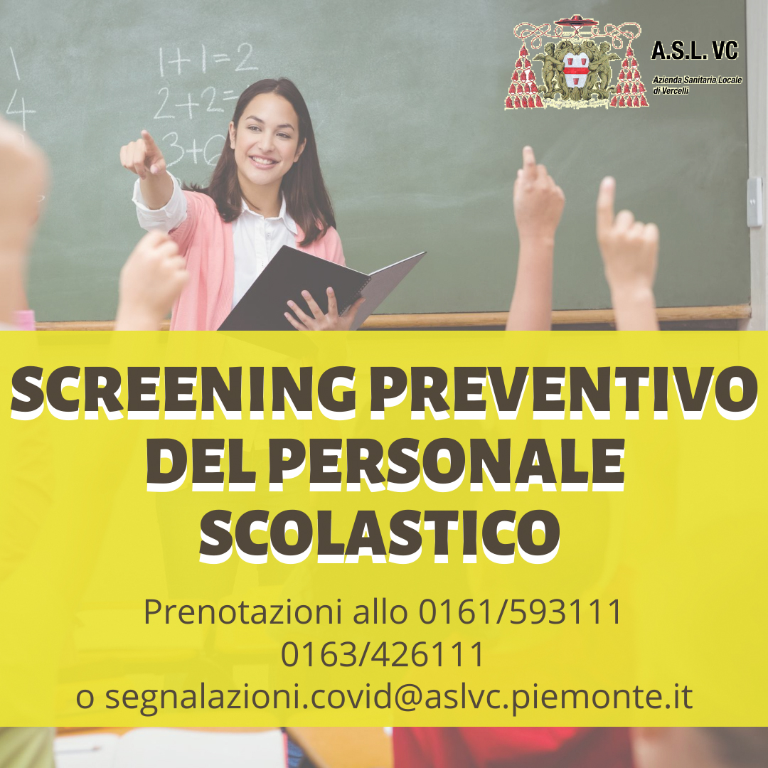 Asl Vercelli: test sierologici per il personale scolastico