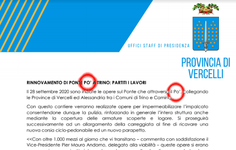 «Il fiume Po’»: tutta colpa del correttore ortografico