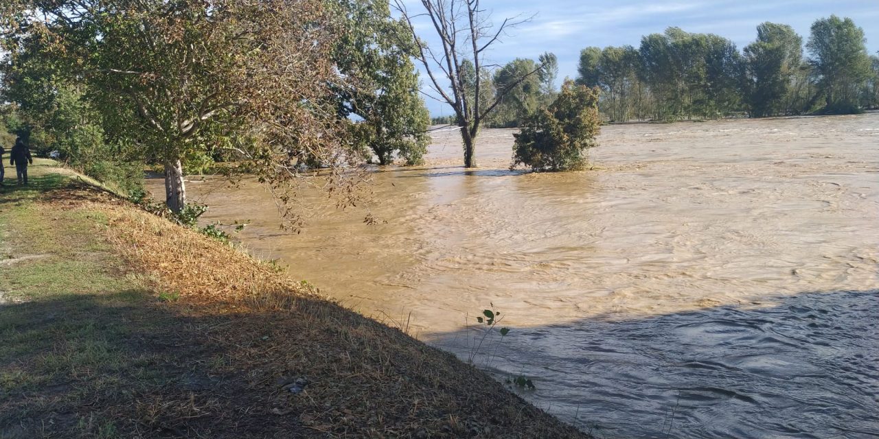Maltempo: l’Elvo esonda nelle risaie di Carisio