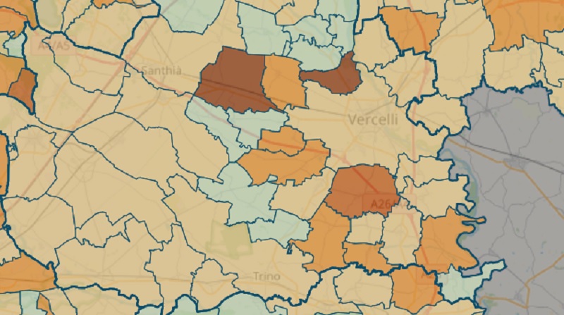 Mappa contagi: nel Vercellese sono raddoppiati in una settimana