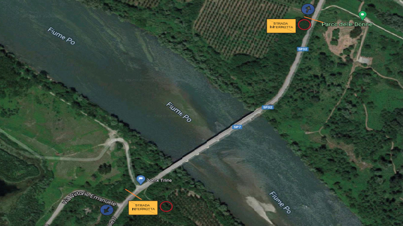 Ponte sul Po di Trino: chiusura al traffico totale