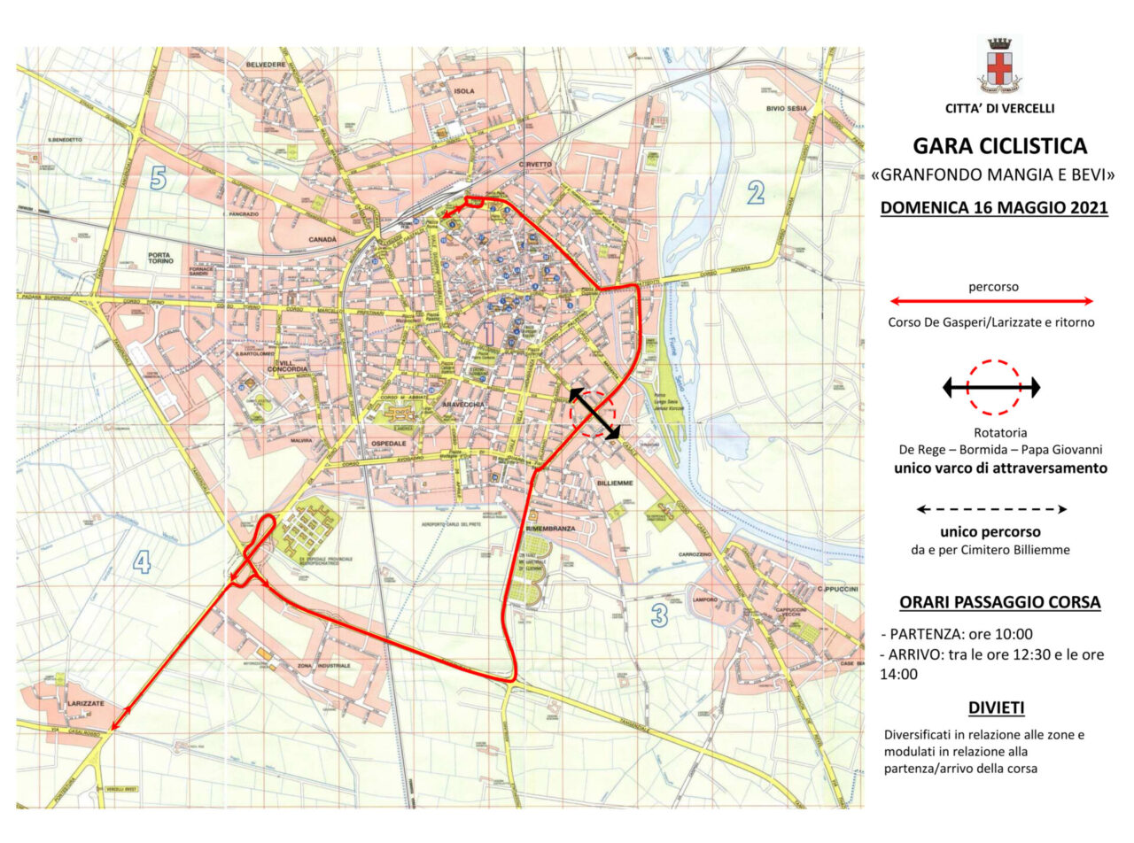 “Gran Fondo Mangia e Bevi Vercelli-Monferrato”: tutte le limitazioni al traffico