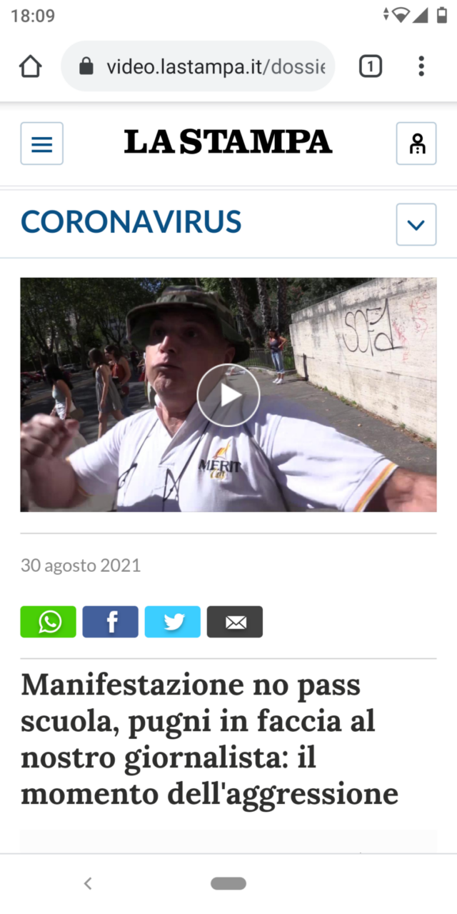 Solidarietà al giornalista minacciato e aggredito da un no-vax