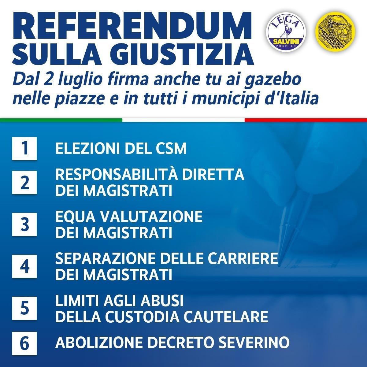 Riprende la raccolta firme della Lega per il referendum sulla giustizia