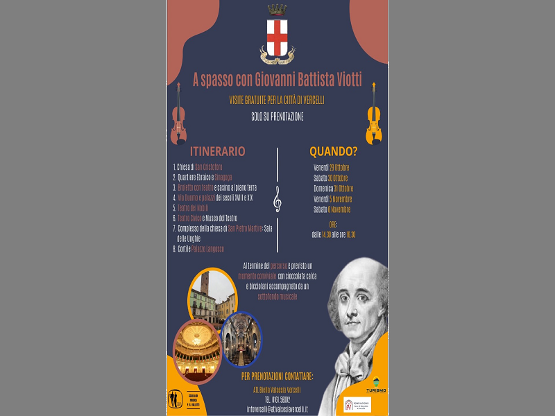 Alle porte l’evento “A spasso con Giovanni Battista Viotti”: visite culturali e molto altro