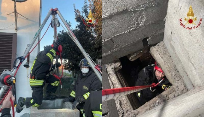 Cane precipita in un pozzo: salvato dal Soccorso Speleo dei Vigili del Fuoco