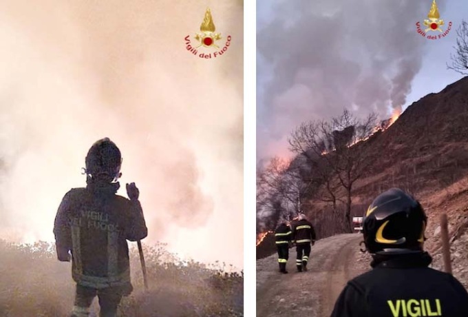 Da 19 ore boschi in fiamme a Rimella: vigili del fuoco in azione da otto ore