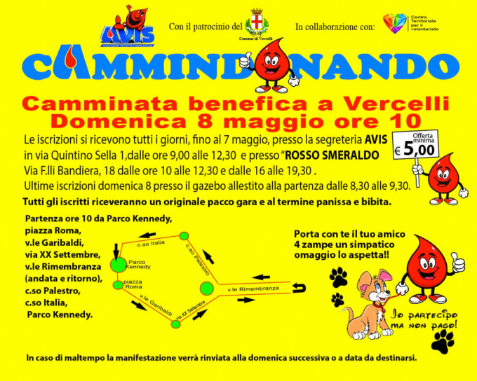 Domenica 8 maggio: “Cammindonando”, camminata benefica dell’Avis