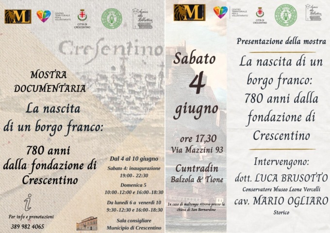 “La nascita di un borgo franco: 780 anni dalla fondazione di Crescentino”, dal 4 giugno