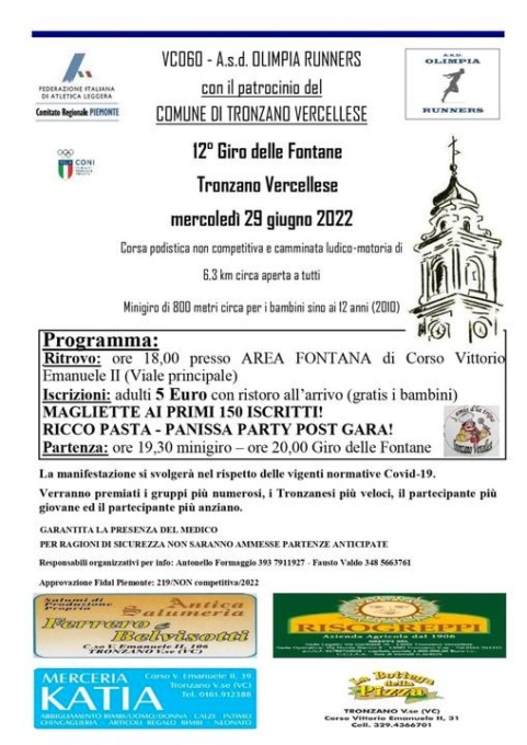 Estate Tronzano: 12° Giro delle Fontane, mercoledì 29 giugno