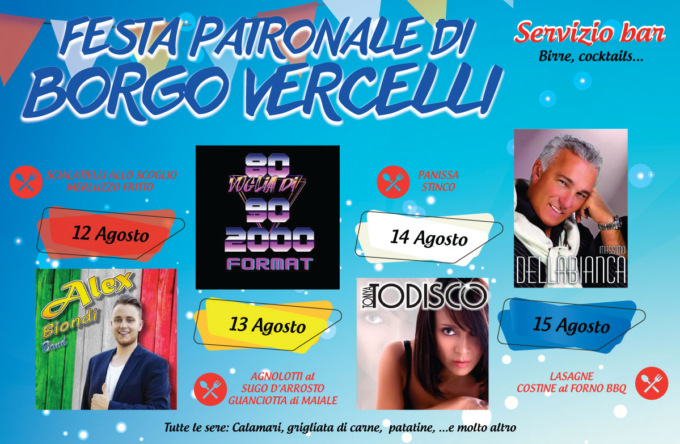 Festa patronale di Borgo Vercelli: dal 12 al 15 agosto