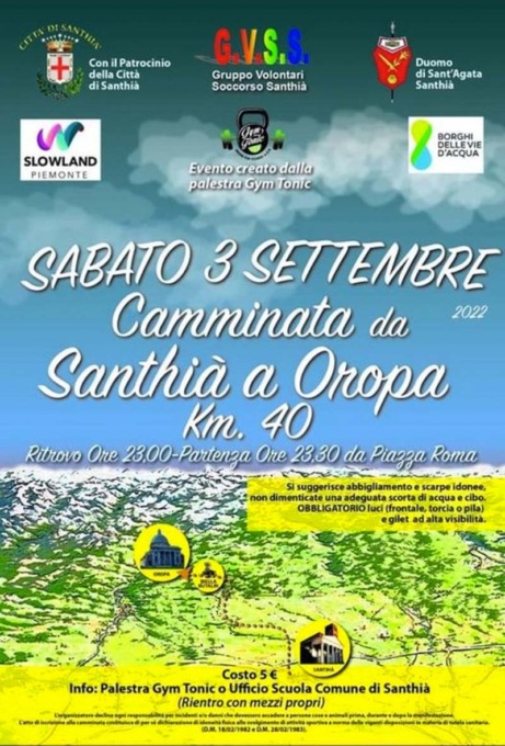 Camminata Santhià-Oropa: sabato 3 settembre