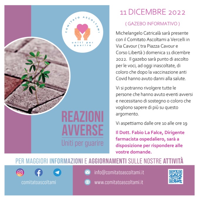 Eventi avversi: domenica un gazebo a Vercelli