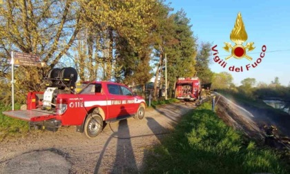 Incendio sterpaglie lungo l'argine del Cervetto - IL VIDEO