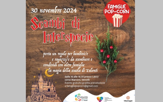 Sabato 30 novembre festa dei regali e animazioni con le Famiglie Pop Corn