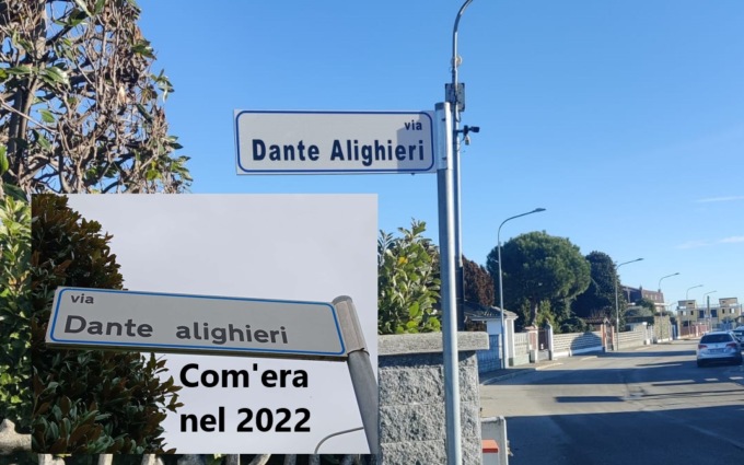 Caresanablot: l’Alighieri sulla targa di via Dante torna maiuscolo