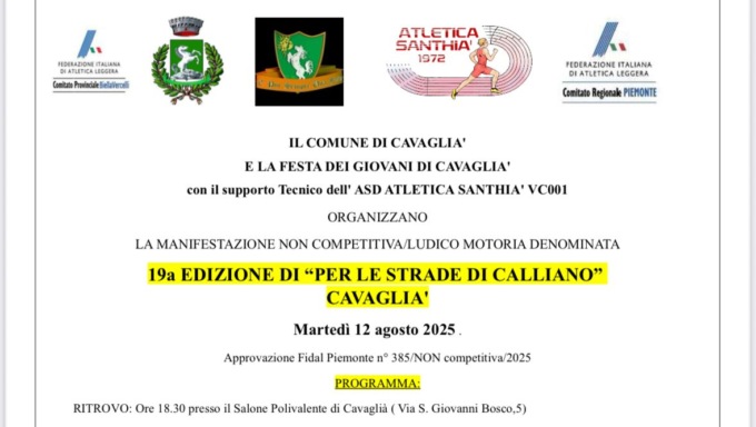 Podismo, sale l’attesa della 7 km organizzata dall’Atletica Santhià “Per le strade di Calliano”