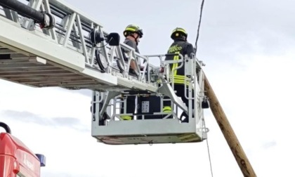 Palo pericolante lungo la strada: intervengono i vigili del fuoco