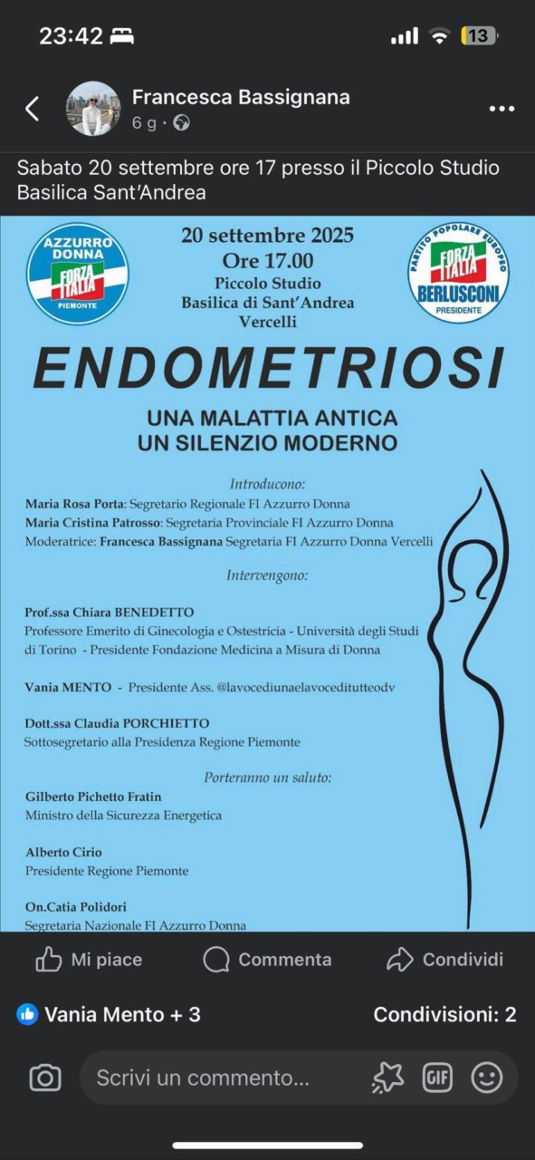 Oggi (sabato 20 settembre) alle 17, importante conferenza sull’endometriosi al Piccolo Studio