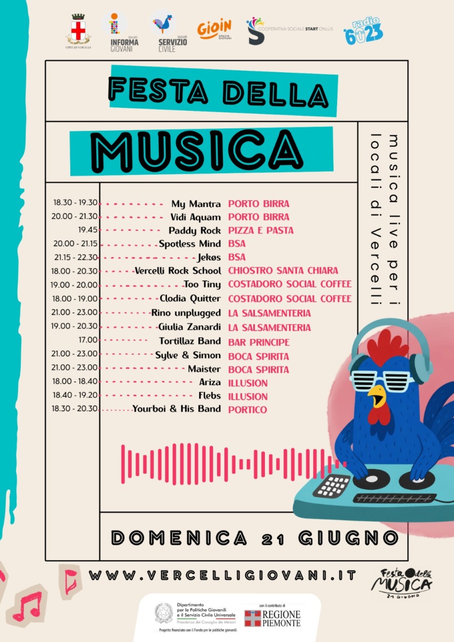 Domenica 21 giugno a Vercelli si celebrerà la “Festa della Musica”
